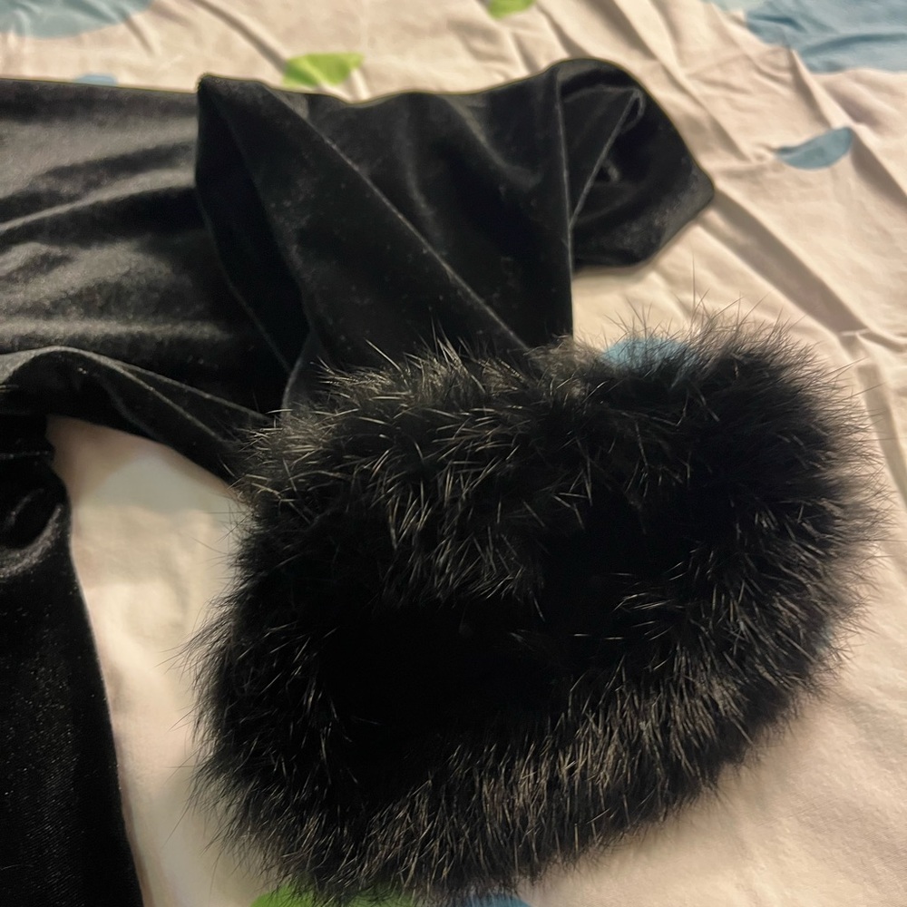 Jasmine Black Velvet Teddy Jacket with Genuine Fur Trim Upscale Loungeware - Picture 15 of 15
